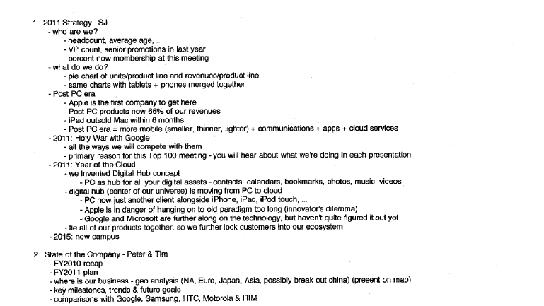 Steve Jobs schlägt per Mail eine Meeting-Agenda vor. Unter Punkt 3 taucht das iPhone Nano auf. (Screenshot: The Verge/t3n)