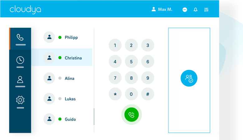 Ein Screenshot der Bedienoberfläche von Cloudya, der Unified-Communication-Lösung von NFON