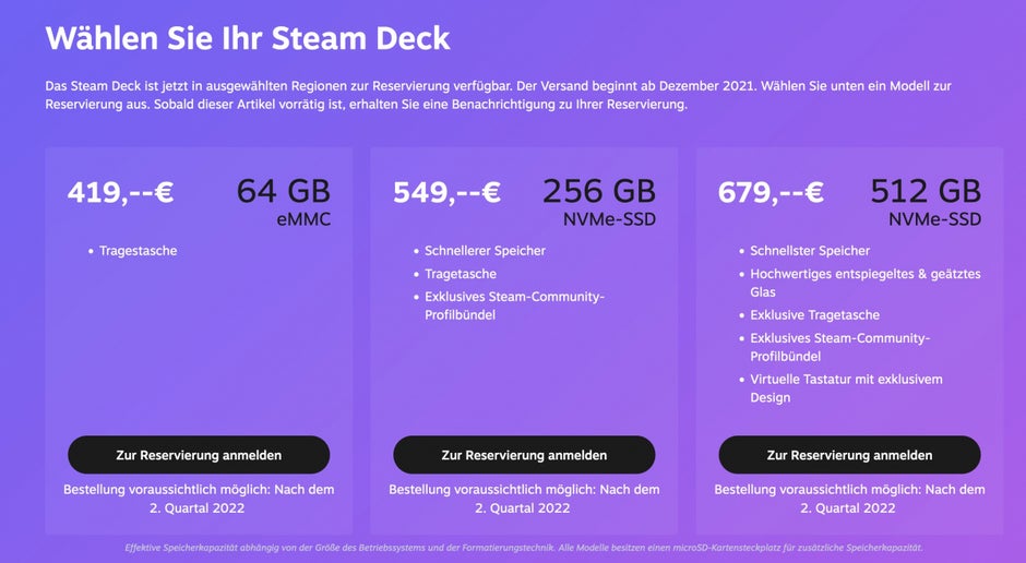 Steam Deck Preise September 2021