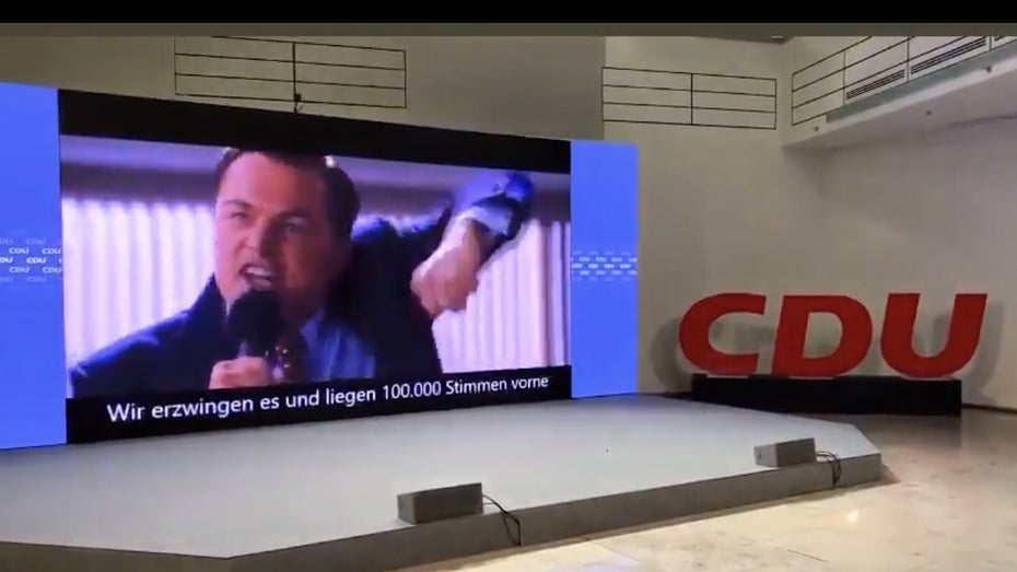 Finanzbetrüger Belfort alias Wolf of Wall Street heizt CDU ein. (Screenshot: Twitter, t3n) Finanzbetrüger als Einpeitscher: CDU irritiert mit Wolf-of-Wallstreet-Clip