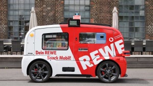 Rewe und Vodafone: Autonomer Kiosk ohne Fahrer fährt durch Köln