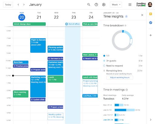 Time Insights Google Kalender Workspace