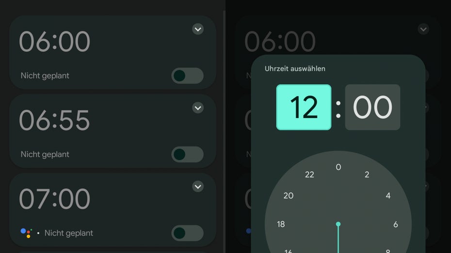 Android 12: Die neue Uhr im Material-You-Design. (Screenshots: t3n)