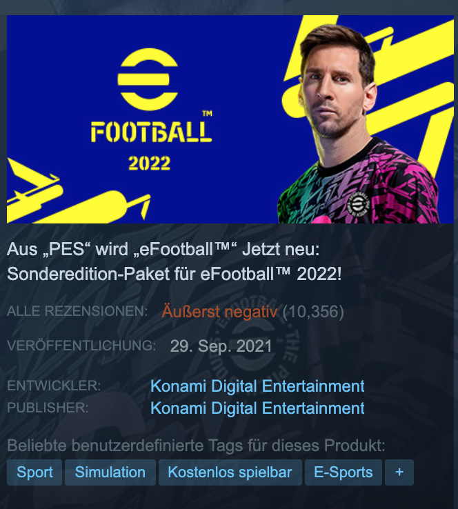 Die negativen Steam-Bewertungen für eFootball