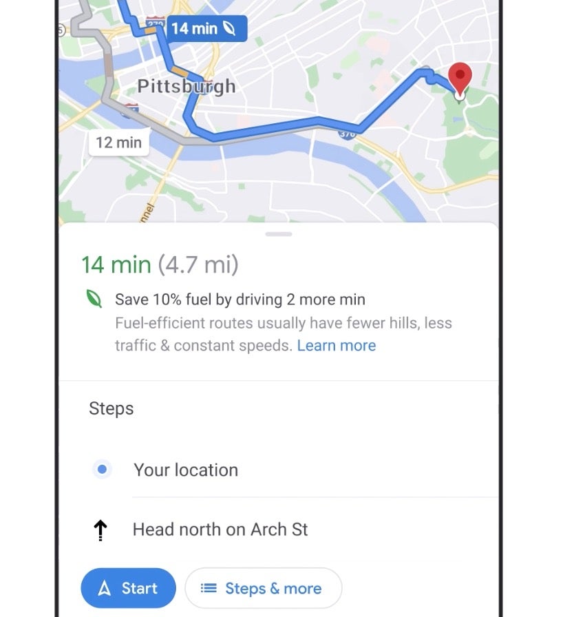 Google Maps Öko-Route Route Nachhaltigkeit