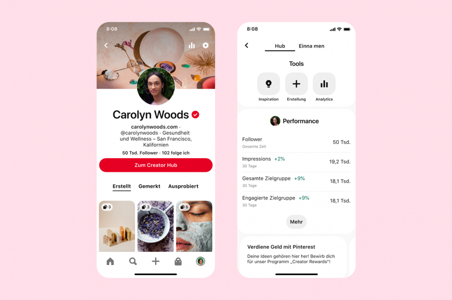 Ansicht des Creator Hubs von Pinterest