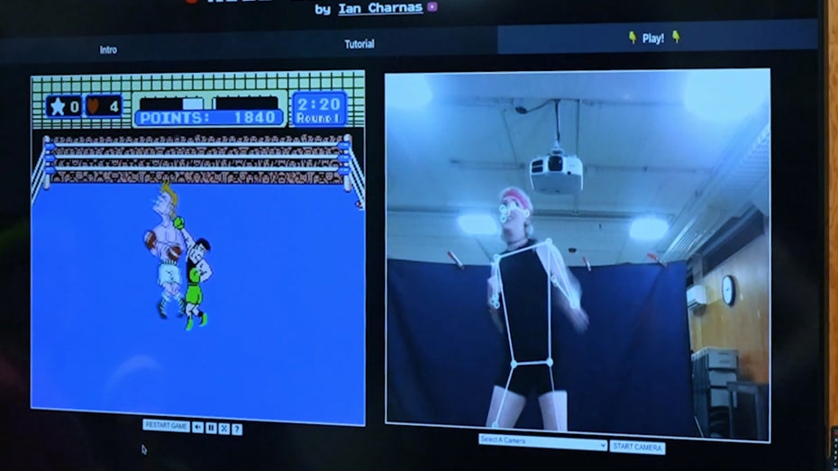 Mittels Googles Skelett-Trackings MoveNet kann man in Real Life Punch Out richtig boxen. (Screenshot: Youtube/t3n) The Real Punch Out: NES-Klassiker läuft mit Gestensteuerung im Browser