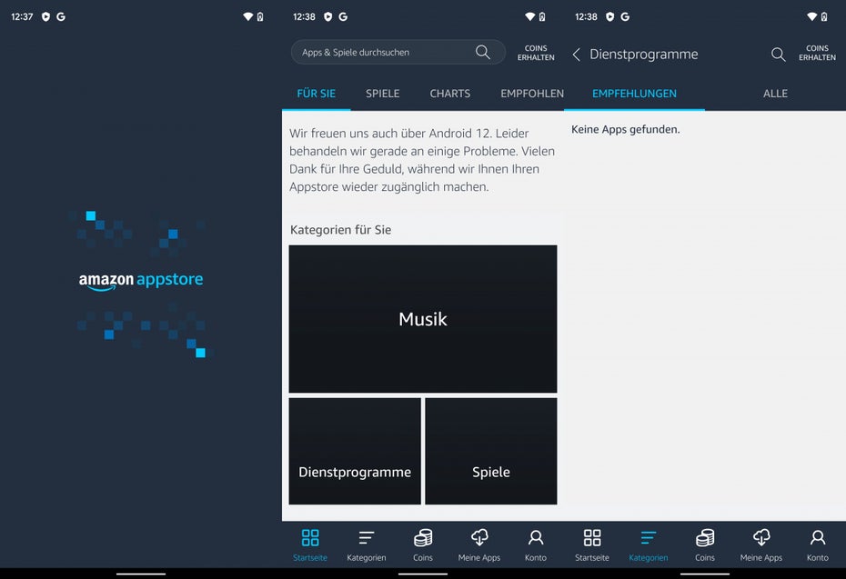 Amazons Appstore ist noch nicht für Android 12 bereit