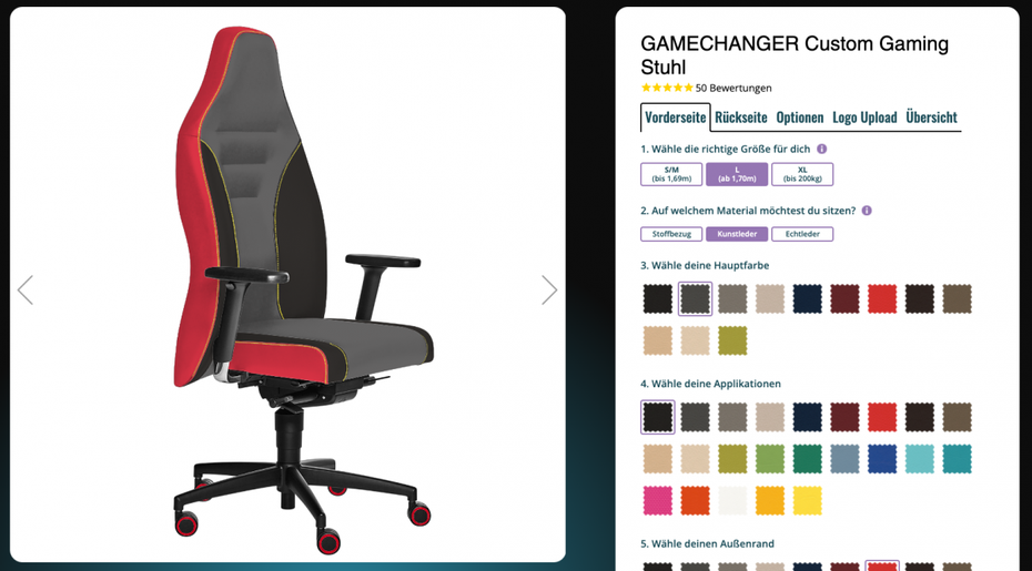 Gamechanger-Konfigurator: Einblick in die individuelle Gestaltung eines Gaming-Stuhls