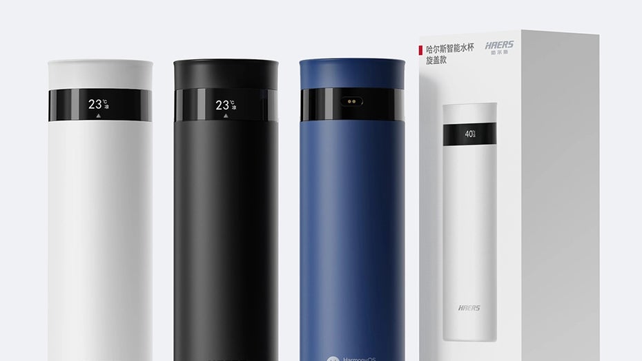 Die Wasserflasche hat einige Funktionen, dient aber am Ende eher als Technologieexperiment. (Bild: Huawei) Huawei bringt smarte Wasserflasche mit Harmony OS heraus