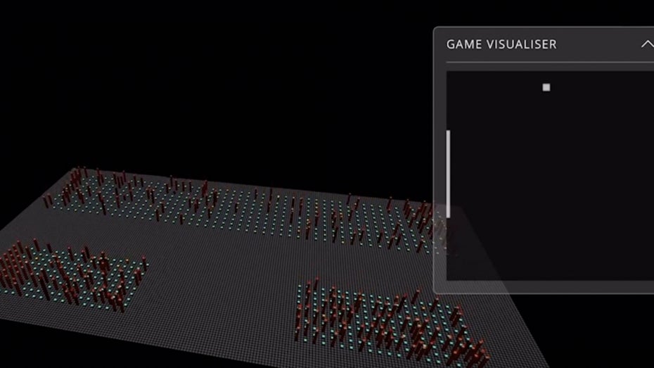 Gehirnzellen spielen Pong. (Screenshot: Newscientist/Youtube; t3n) Pong: Gezüchtete menschliche Hirnzellen lernen schneller, spielen aber schlechter als KI