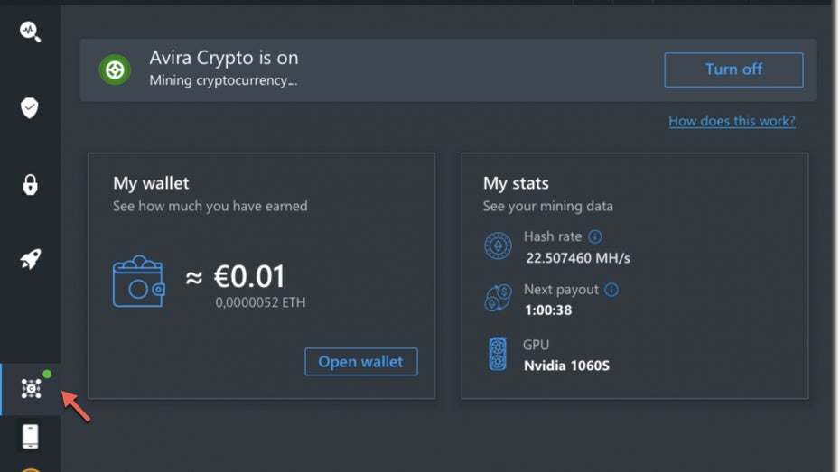 Avira Crypto: Ethereum-Mining auf dem PC von Nutzer:innen. (Bild: Avira) Antivirus-Anbieter im Krypto-Rausch: Auch Avira setzt auf Ethereum-Mining