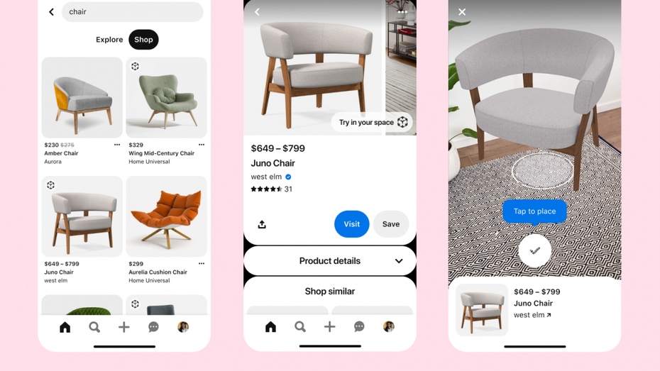 Neues AR-Tool von Pinterest: Möbel können probeweise in die Wohnung gestellt werden