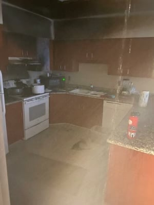 Die Küche nach dem Brand im Wohnheim