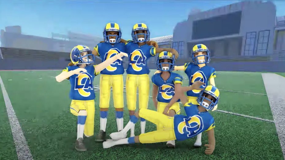 Die LA Rams in Roblox-Optik. (Screenshot: Youtube) Pünktlich zum Super Bowl: NFL will mit Roblox ins Metaverse