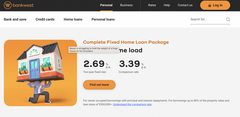 Website der Bank Bankwest zeigt Elemente im Claymorphism-Design