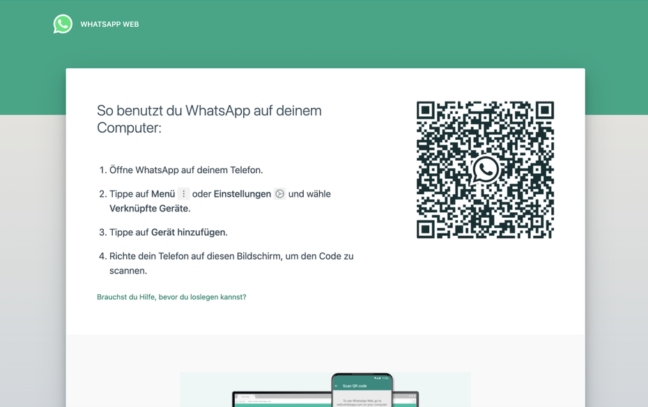 So startest du Whatsapp Web - QR-Code per Smartphone-App scannen