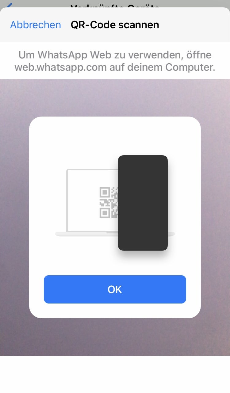 Whatsapp Web: Drücke dann auf deinem Smartphone auf „OK“
