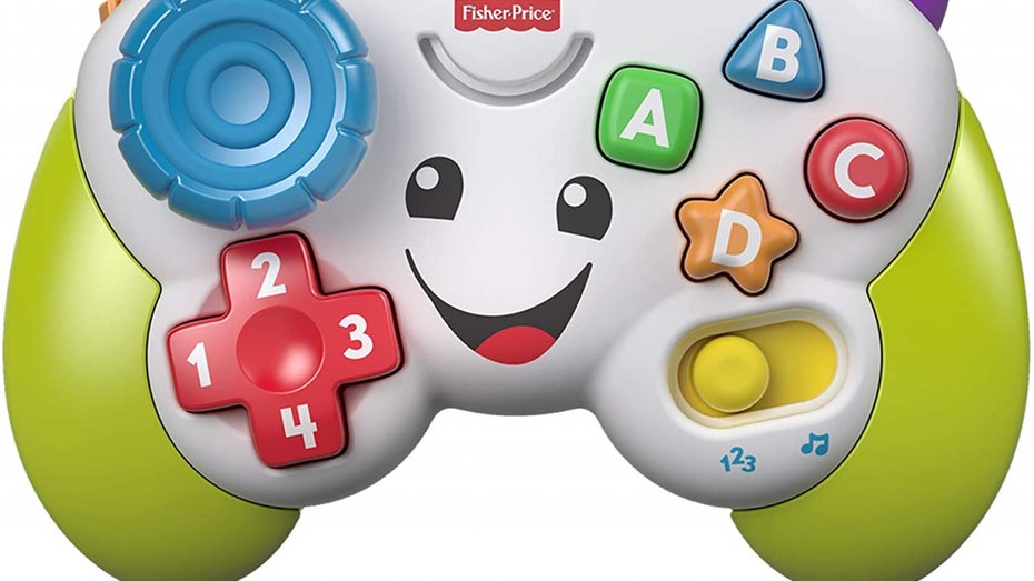 Das umgebaute Fisher-Price-Gamepad. (Bild: Sean Hollister / The Verge) Elden Ring mal anders: Rollenspiel funktioniert mit Fisher-Price-Baby-Gamepad