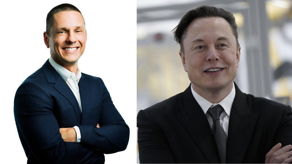 Links: Tom Alison, der Meta-Verantwortliche für Facebook und rechts: Elon Musk, der Twitter kauft