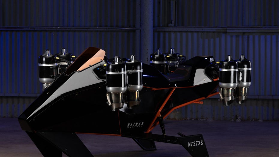 P2 Speeder: Aktueller Prototyp des fliegenden Motorrads. (Foto: Mayman Aerospace) Flugfertiger Prototyp des Speeder-Bikes: Fliegendes Motorrad könnte bald da sein