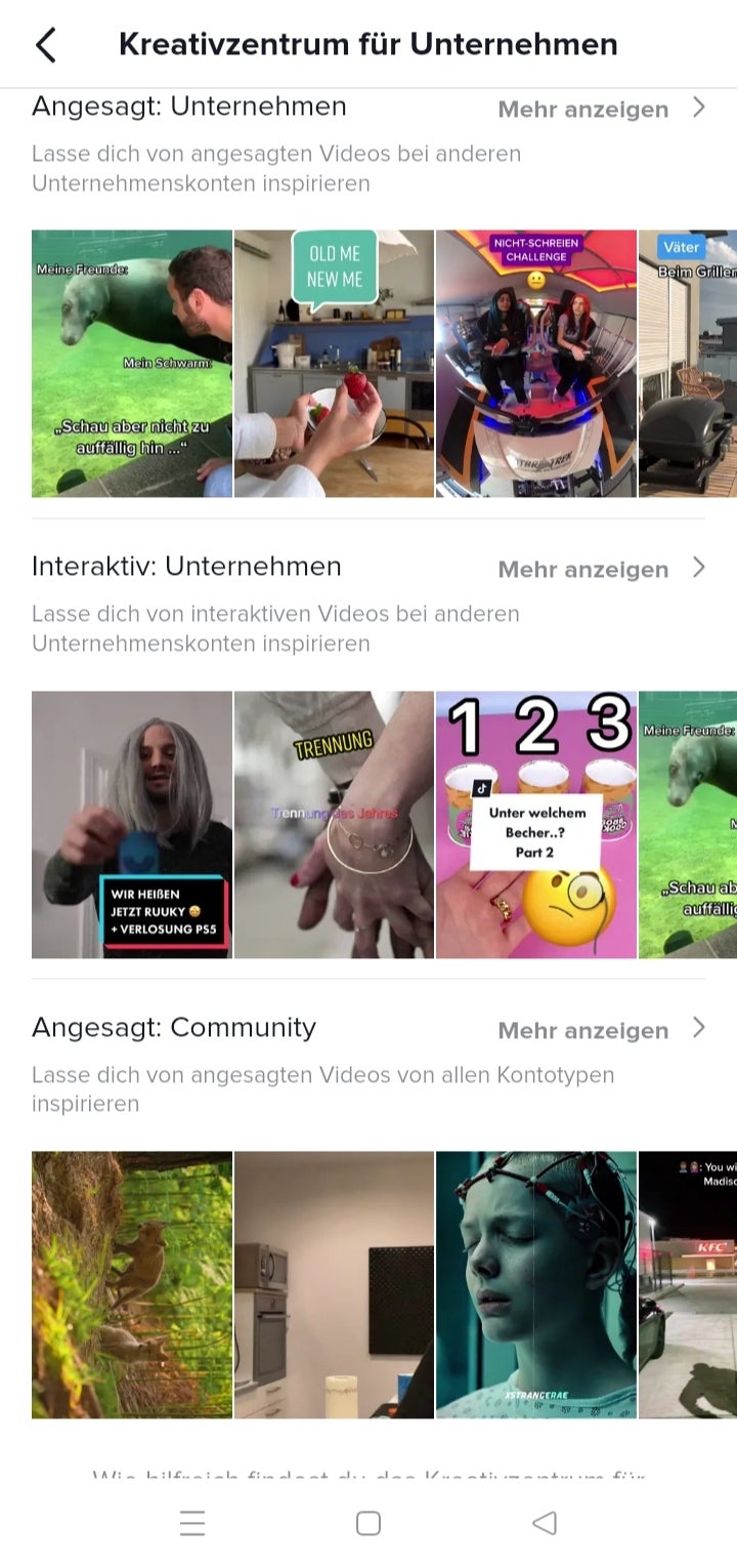 Screenshot von Tiktoks Kreativzentrum