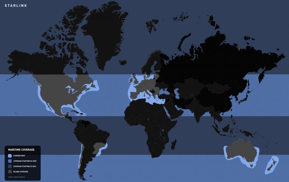 Karte Starlink Maritime Netzabdeckung