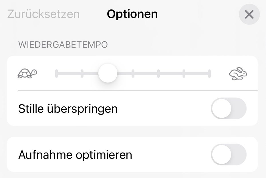 Optionen in Sprachmemos