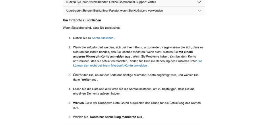 Auf der Support-Seite von Microsoft kann ein Konto geschlossen werden.