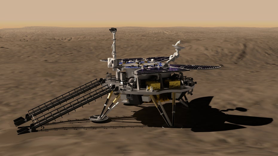 Der chinesische Marsrover Zhurong sendet zwar keine neuen Daten mehr, hält aber die Wissenschaft dennoch auf Trab. (Bild: Raymond Cassel / Shutterstock) China entdeckt unterirdische Strukturen auf dem Mars