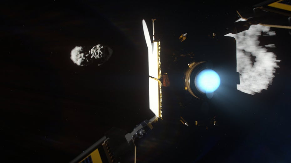 Bei der Dart-Mission der Nasa soll eine Sonde den Asteroiden Dimorphos rammen, um dessen Flugbahn zu verändern. (Bild: Shutterstock.com/JesperG) Bei der Dart-Mission der Nasa soll eine Sonde den Asteroiden Dimorphos rammen, um dessen Flugbahn zu verändern. (Bild: Shutterstock.com/JesperG)