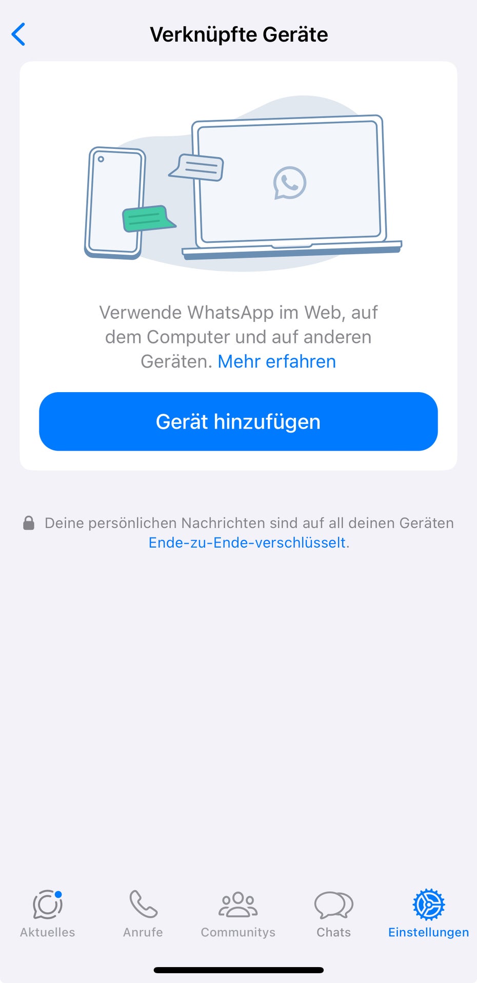 Whatsapp Web: Klicke auf „Gerät hinzufügen“