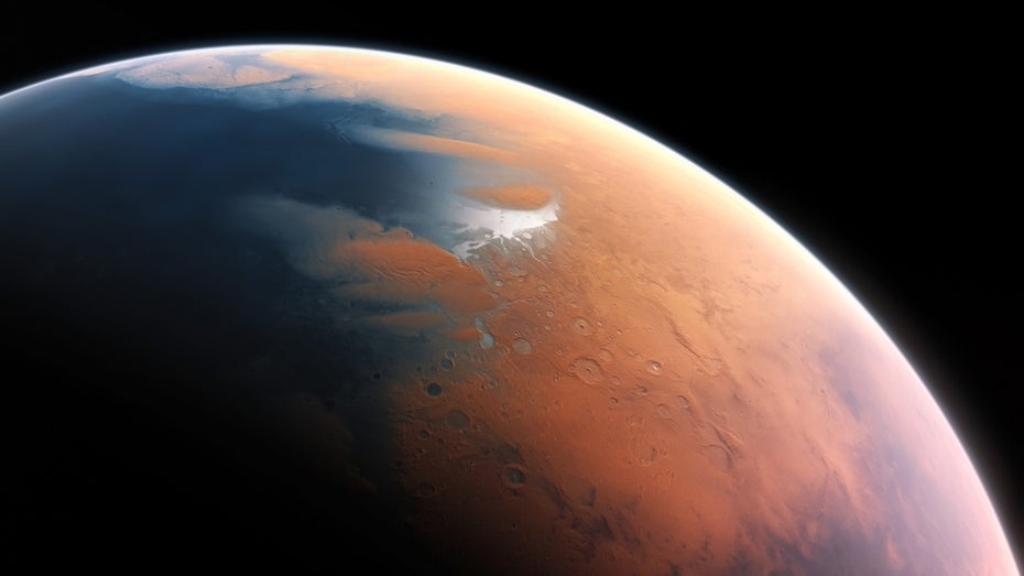 Diese künstlerische Illustration versucht, den Mars vor vier Milliarden Jahren zu zeigen. (Grafik: ESO/M. Kornmesser) Mars: Löschte sich das Leben auf dem roten Planeten selbst aus?