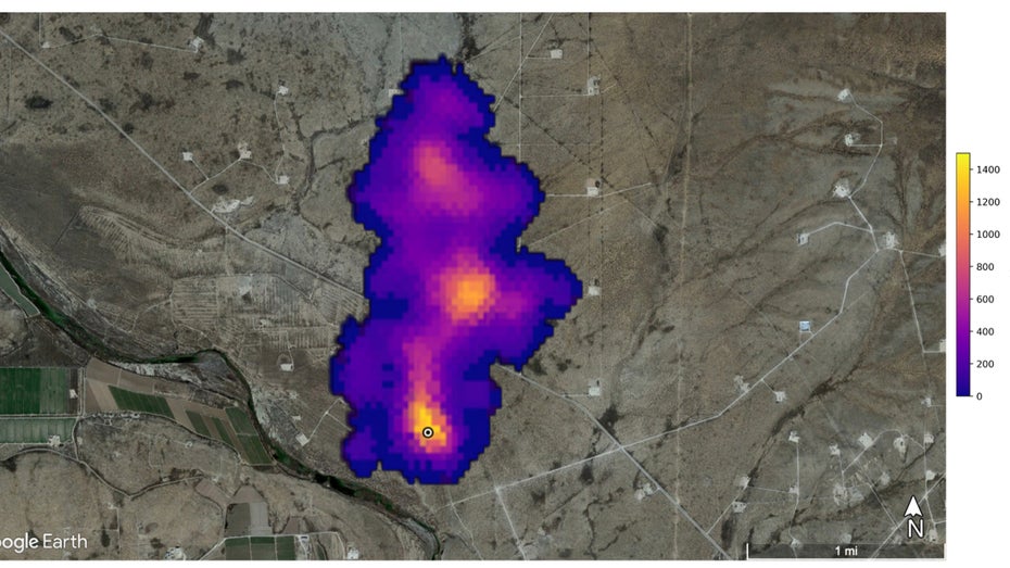 Diese Methanfahne schwebte über New Mexico (USA). An ihren Daten kann man den stündlichen Ausstoß berechnen. (Bild: NASA/JPL-Caltech) Nasa spürt 50 Umweltsünder auf, die tonnenweise Methan ablassen