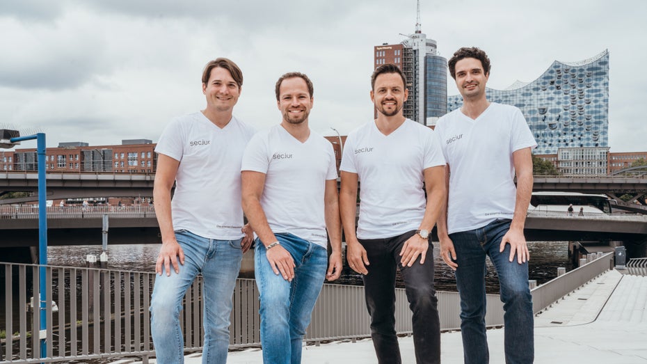 Das Secjur-Gründer-Team (v.l.n.r.): Niklas Hanitsch, Manuel Stahl, Simon Pentzien, Sven Moritz. (Foto: Nona Studios) Mario Götze und Nico Rosberg investieren in Datenschutz-Startup