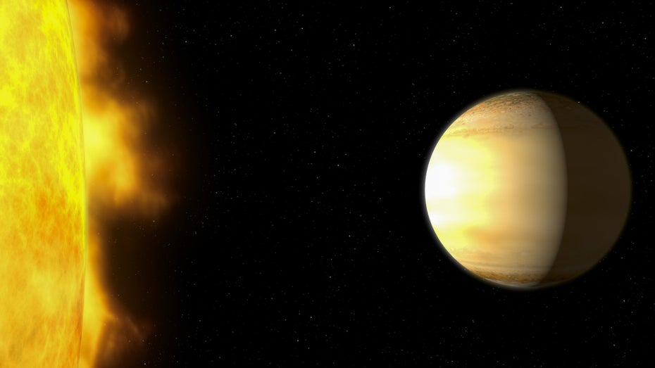 Der Exoplanet Wasp 39b. (Grafik: Sadoharu / Shutterstock) Nasa-Meilenstein: James Webb erstellt chemisches Profil von Exoplanetenatmosphäre