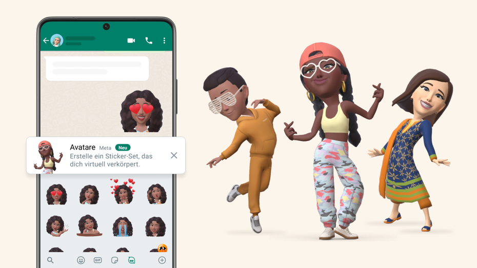 Avatare bei Whatsapp: Die neue Funktion kommt Anfang Dezember 2022 für iOS und Android. (Foto: Whatsapp) Neue Whatsapp-Funktion: Für iOS und Android gibt es Avatare