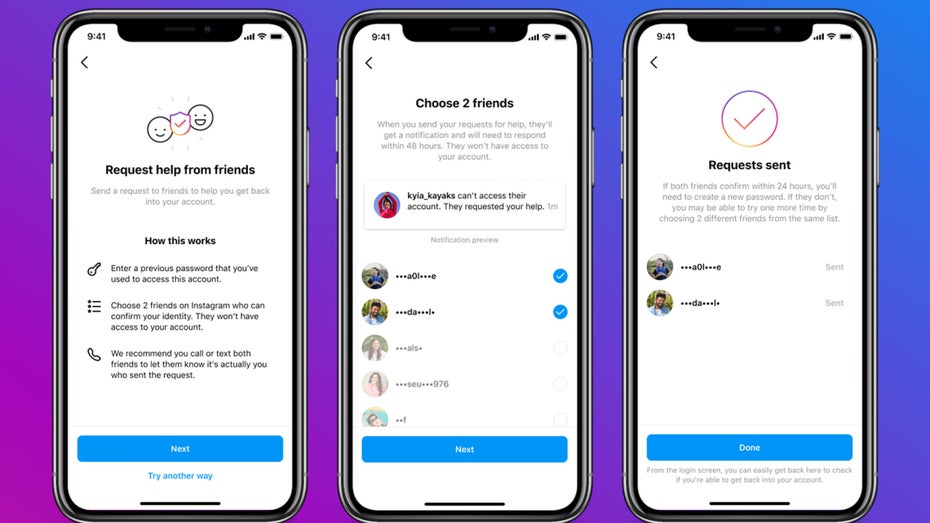 Eure Freunde können nun euer Passwort zurücksetzen. (Bild: Instagram) Instagram geht mit neuen Tools gegen Hacker vor
