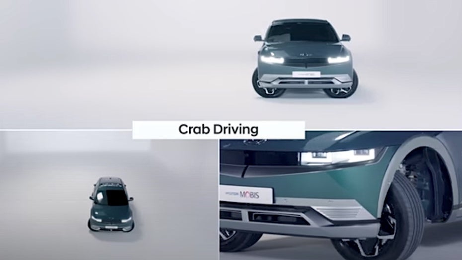 Hyundai Ioniq 5 fährt dank E-Corner-Technologie seitwärts. (Screenshot: Youtube/Hyundai, t3n) Hyundai verpasst E-Auto Ioniq 5 neue Lenk-Moves: Seitwärts einparken und mehr