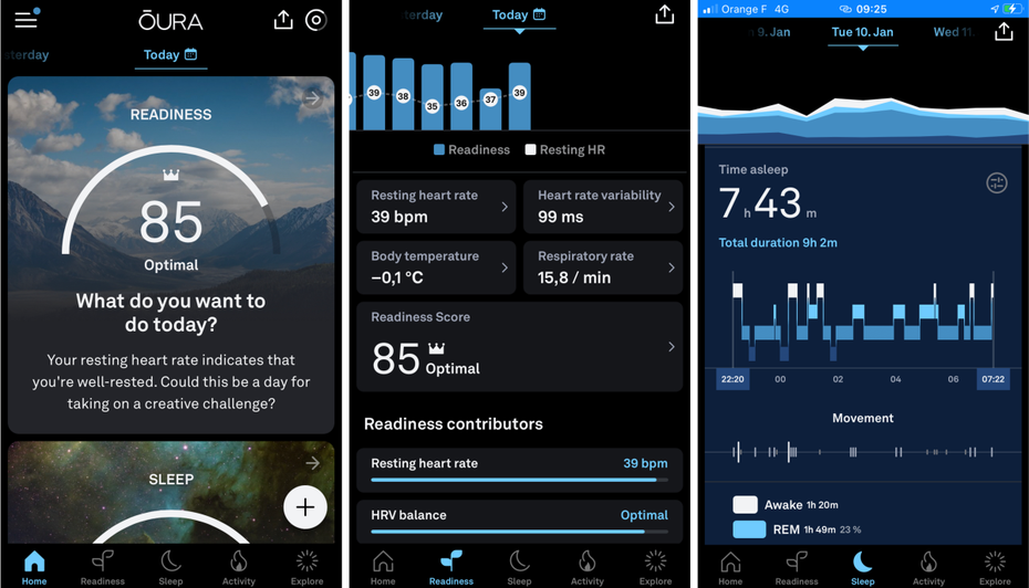 Oura-Ring-Screenshots aus der zugehörigen iOS-App. (Bild: t3n / Insa Schniedermeier)