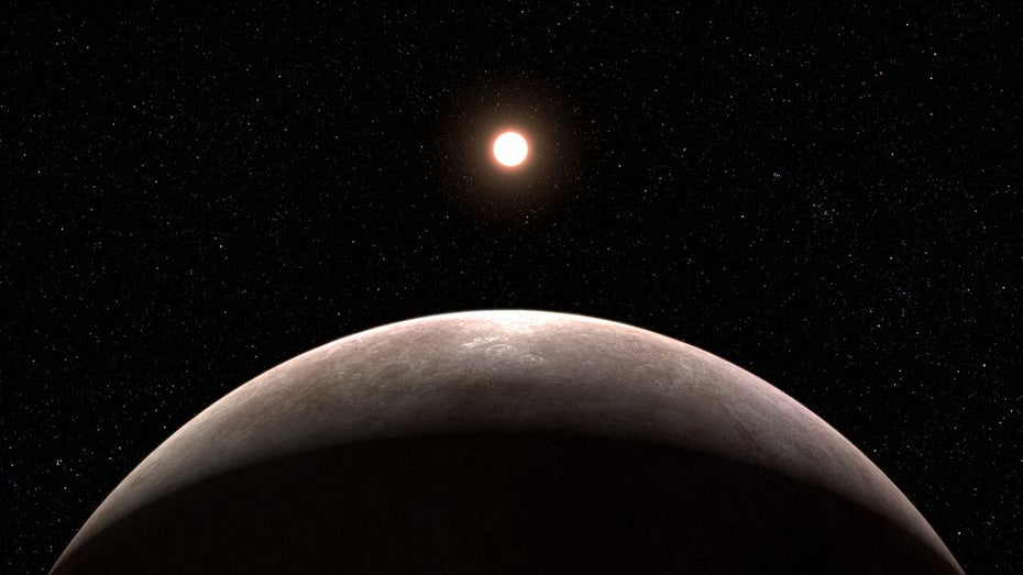 Der Exoplanet 475 b kurvt in kurzer Distanz um einen Roten Zwerg. (Illustration: Esa) James-Webb entdeckt seinen ersten erdähnlichen Planeten: Exoplanet „nur“ 41 Lichtjahre entfernt