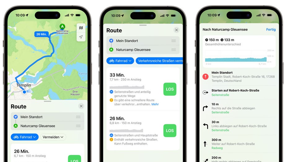 Apple baut seinen Map-Service für Radfahrer aus: Ab sofort sind unter anderem Fahrradkarten für ganz Deutschland verfügbar. (Bild: Apple)