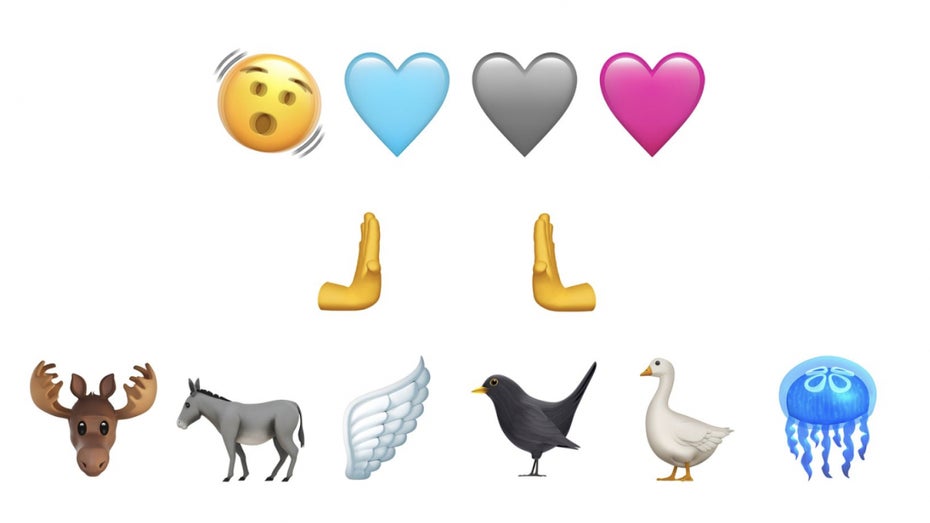 Von Elch bis Qualle: Die neuen Emojis fürs iPhone. (Screenshot: Emojipedia) iOS 16.4 bringt neue Emojis: Nutzer bekommen Maracas, Ingwer und ein rosa Herz