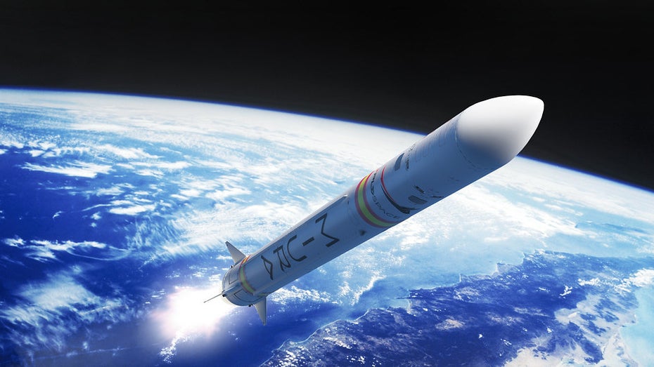 In der 3D-Grafik ist Miura 1 schon abgehoben. (Grafik: PLD Space) Spanien bereitet Probeflug von Europas erster Recycling-Rakete vor