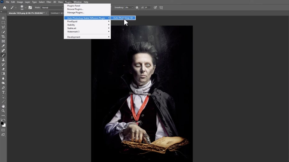Das Plugin kann direkt in Photoshop genutzt werden. (Screenshot: Youtube) Stable Diffusion direkt in Photoshop nutzen: Mit diesem Plugin klappt’s