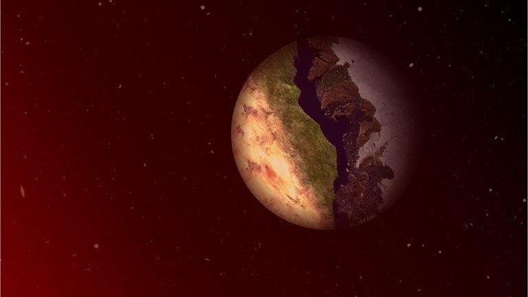 „Terminator-Zone“ auf Exoplanet könnte lebensfreundliche Bedingungen bieten. (Bild: Ana Lobo/UCI) Terminator-Zone Exoplanet