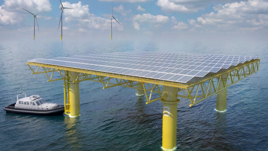 Die schwimmende Offshore-Solaranlage Seavolt. (Renderbild: Tractebel/Deme/Jan De Nul) schwimmende Offshore-Solaranlage