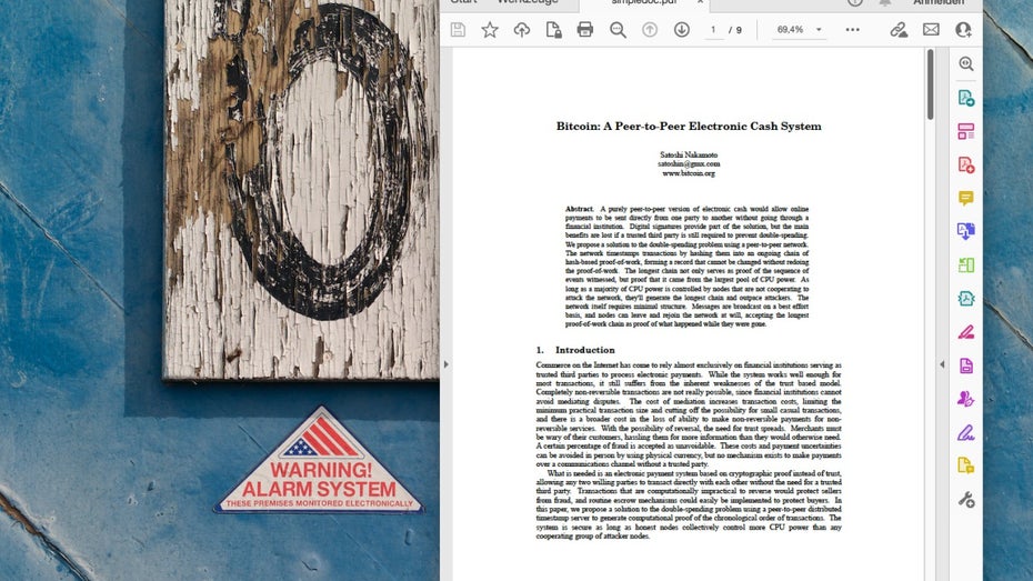 Easteregg auf dem Mac: Bitcoin-Whitepaper und Foto in macOS versteckt. (Screenshot: t3n/Jörn Brien) Bitcoin-Whitepaper macOS