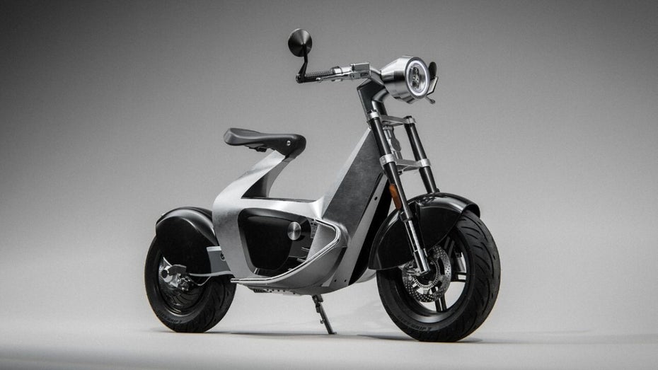 Das „Stilride 1“ sehe aus wie ein Mix aus Vespa und E-Gitarre, sagen Kritiker. Das maßgeschneiderte E-Motorrad wird nach der Methode des „industriellen Origami“ hergestellt und soll 2024 erhältlich sein. (Bild: Stilride) Stilride 1: E-Motorrad (Bild: Stilride)