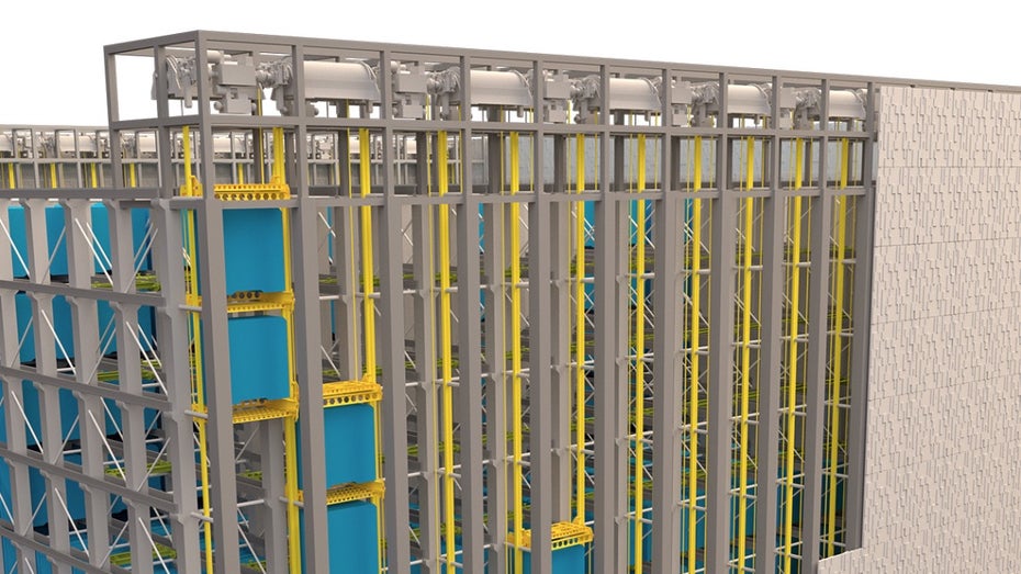 Rendering der Schwerkraftbatterie EVX. (Bild: Energy Vault) Schwerkraft Batterie Energy Vault